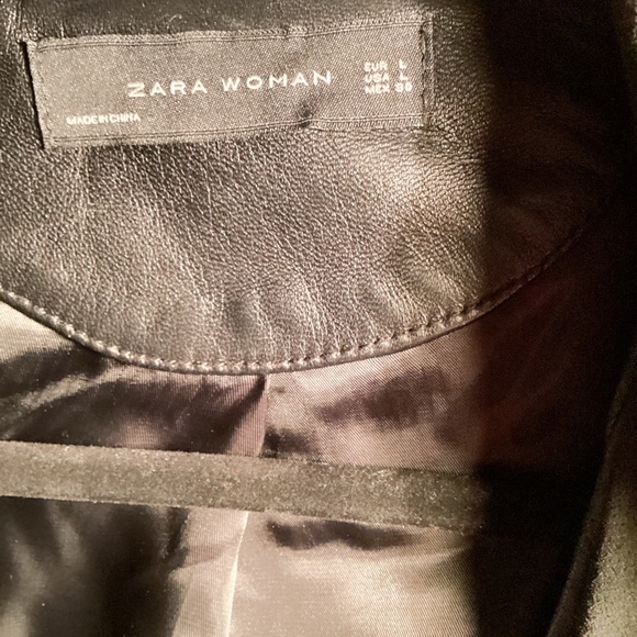 Zara Black Vegan Leather Jacket double breasted Zipper Stretch Sleek Design L - Picture 4 of 6